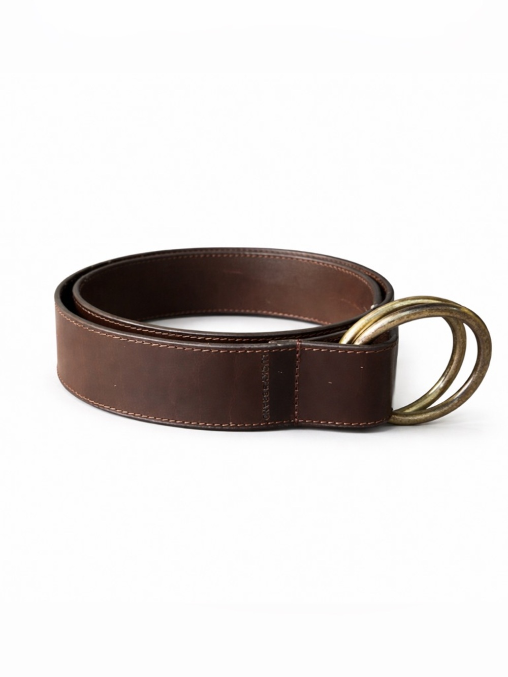 Lucky Brand Chocolate Brown Thick Leather Belt Double Brass Rings XS/S